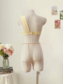 SHEIN MOD 单肩扭纹针织提花面料黄色时尚泳衣上衣 - 黃色 - 查看 4