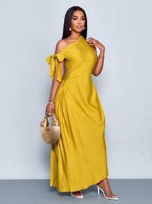 SOLERSUN Vestito da donna elegante lungo monospalla senza maniche, in colore uniforme, adatto per festa, vacanza, uso quotidiano, vacanze e feste