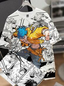 Manfinity Hypemode Men's Casual Anime Pattern T-Shirt And Shorts 2 Pieces Outfit Set - White - View 2