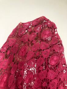 Gloray 2 Pieces Set: Elegant Embroidered Shirt Collar Single Row Pearl Button Pleat Skirt For Women, Casual - Hot Pink - View 6