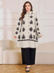 Lacomfia 2 pezzi completo di camicia a maniche lunghe e pantaloni taglie forti con stampa floreale vintage