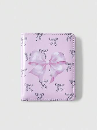 Kawaii Billetera multifunción y multiusos con estampado de lazos, estilo colegial lindo, lazo grande rosa, monedero casual con cremallera