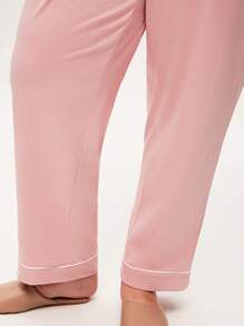 LUVLETTE Bộ đồ ngủ nữ cỡ lớn màu hồng mềm mại 100% cotton nguyên chất, tay ngắn, viền tương phản, kiểu dáng cơ bản, cài cúc và quần, có túi, thích hợp cho cô dâu, mùa xuân và hè. - Hồng - Xem 8