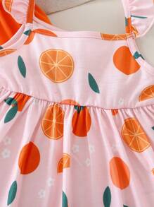 SHEIN 2pcs/Set Toddler Girls Cute Cartoon Print Cap Sleeve Summer Dress Set - Multicolor - View 6