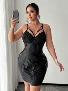 SHEIN SXY Body decorativo de encaje y parches sexy y elegante para mujer talla grande, adecuado para usar a diario, en el trabajo, para ir y venir, elegante, casual, de compras, para salir, fácil de combinar, estilizador, resalta la figura, favorecedora, para primavera/verano