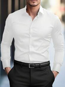 Calvornis 3件装男士时尚休闲商务通勤立领纯色纽扣长袖衬衫，男士正装衬衫，男士纯色衬衫。适合日常穿着、通勤、外出、派对，可搭配西装裤或西装套装出席派对、婚礼、蜜月等场合。可作为礼物送给儿子、丈夫、男朋友、父亲。秋季服装 - 彩色 - 查看 5