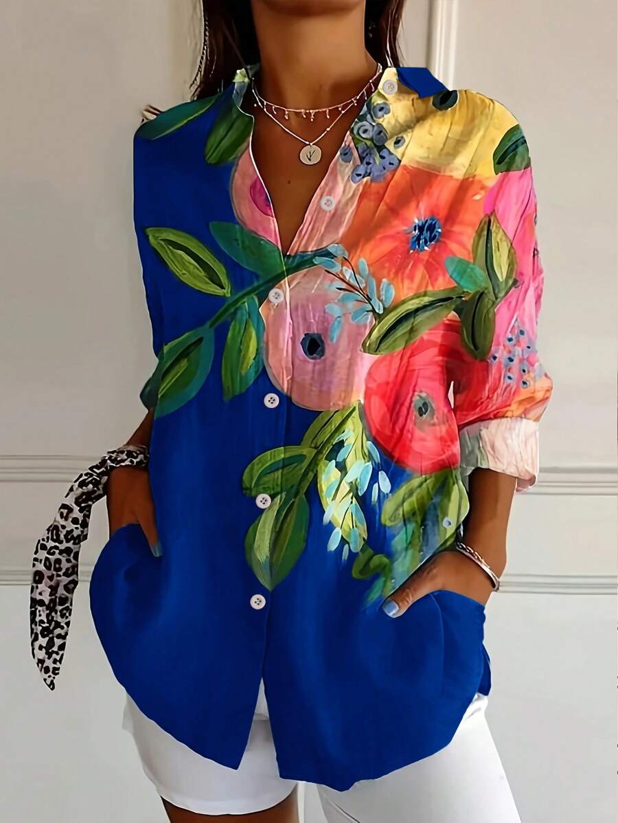 INAWLY Women's Floral Print Button Design Shirt Fall Cloth For Women - Multicolor - View 1