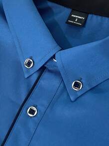 Manfinity Homme Men's Business Formal Collar Shirts Are Breathable, Comfortable And Soft. They Are Suitable For Daily Business, Office, Party And Banquet. They Will Be Suitable All Year Round. - Royal Blue - View 5