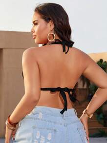 Swim Vcay 大码基本款三角形比基尼上衣，极简主义度假风格 - 黑色 - 查看 2