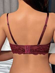 DAZY 女士蕾丝无钢圈迷你纯色性感文胸 - 酒紅色 - 查看 2
