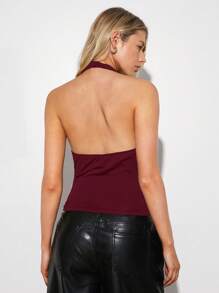 SHEIN EZwear Top de tirantes negro con cuello estilo swing - Burdeos - Ver 2