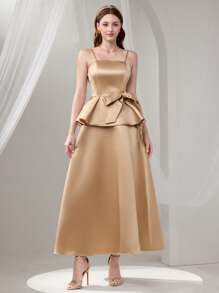 Poshira Abito elegante da donna con colore unito e spalline a spaghetti, ideale come regalo di laurea, abito da donna elegante e formale, lungo, con perline, paillettes, vestito estivo con bretelle per donne, abito da cerimonia