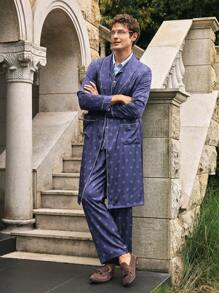 Manfinity Men's Floral Print Shawl Collar Long Sleeve Robe - Multicolor - View 6