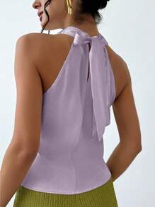 Firerie Blusa elegante de mujer con lazo en el cuello y dobladillo suelto color albaricoque