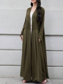 Yasmyna Women's Elegant Solid Color Extra Long Arabic Abaya, Modest Robe - Army Green - View 1