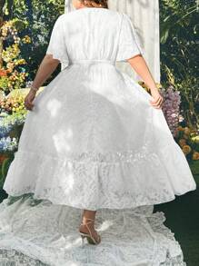 Flirla Vestido de una pieza ajustado con volantes que ajusta la cintura, de estilo europeo y americano, talla grande - Blanco - Ver 2