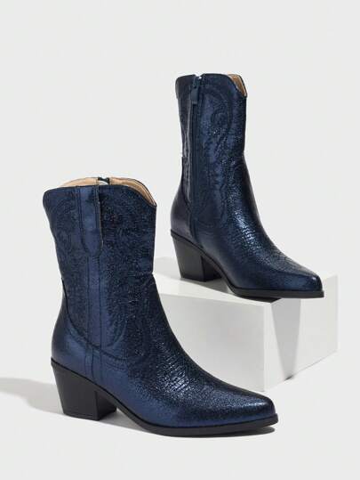 Daringsoles Women's Pointed Toe High Heel Western Style Short Boots