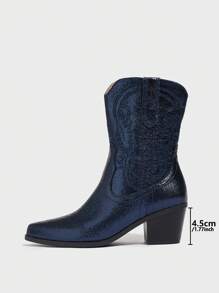 Daringsoles Women's Pointed Toe High Heel Western Style Ankle Boots For Christmas - Blue - View 4