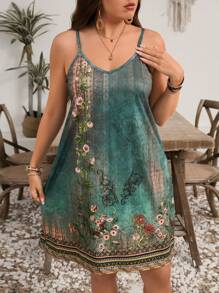 EMERY ROSE Summer Plus Size Strap Floral Print Vacation Dress,Women Summer Clothes