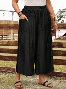 EMERY ROSE Damen Große Größen Hellblaue Jeans Optik 3/4 Hose, Frühjahr