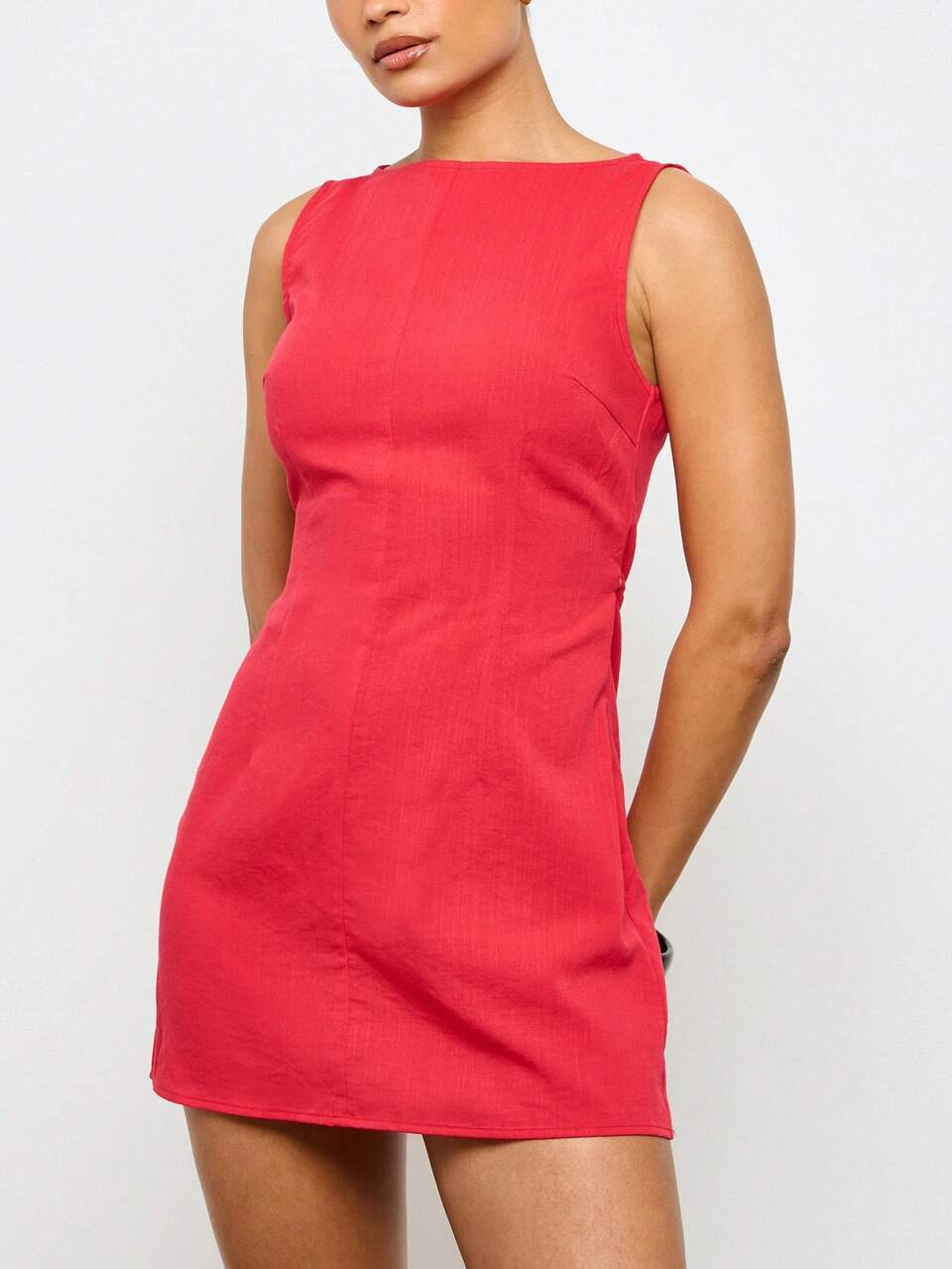 Boat Neck Bodycon Sleeveless Mini Dress