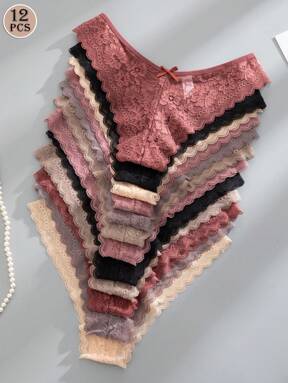 12 pièces/set Culottes élégantes et confortables en dentelle pour dames