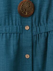 Linhara Plus Size Vacation Casual Solid Color Lantern Sleeve Shirt And Trousers 2 Pieces Set Fall Cloth For Women - Teal Blue - View 5