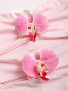 Sweetra 全新 Y2K 风格花朵图案褶皱腰修身短款抹胸女式 - 淺粉色 - 查看 3