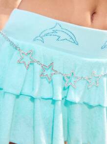 ROMWE Grunge Punk 1 件女士银色水钻镂空星形装饰腰链，百搭日常休闲服饰配饰，时尚风格 - 銀色 - 查看 4