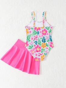 Random Floral Print Skirt Tankini Swimsuit For Young Girls Clothes Set Toddler Girls Outfit Sets Toddler Clothes 4t Toddler Girl Clothes 6t - Multicolor - View 2