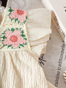 SHEIN Vintaside Kids 2 件套女童夏季服装，可爱印花短袖上衣和可爱印花长裤，欧美风格 - 卡其色 - 查看 5