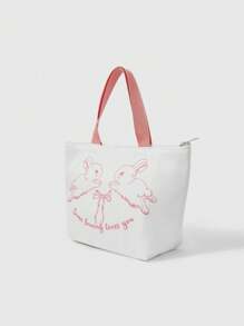 ROMWE Kawaii Rabbit Bow Slogan Print Insulated Lunch Bag - Multicolor - View 5