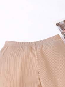 SHEIN Plain-Colored Fashion Summer Pants Suitable For Young Girls - Khaki - View 4