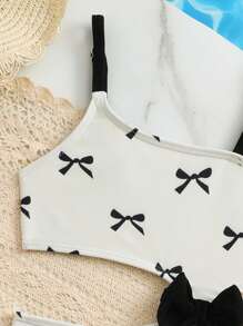 1pc Baby Girl Bow-Knot Printed One-Piece Swimsuit, Cute For Summer Beach Vacation