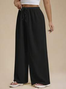 SHEIN Forever 21 Plus Size Casual Solid Color Wide-Leg Pants