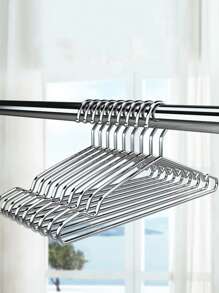 SHEIN 5pcs/10pcs Stainless Steel Hangers Reinforced Stainless Steel Hangers, Ultra-Thin Space Saving Hangers, Thin And Stylish Silver Hangers