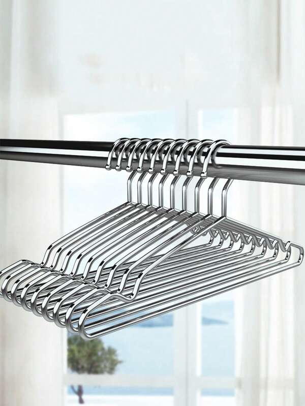 5pcs/10pcs Stainless Steel Hangers Reinforced Stainless Steel Hangers, Ultra-Thin Space Saving Hangers, Thin And Stylish Silver Hangers