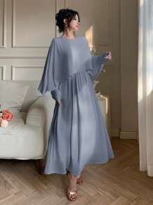 DAZY Chiffon Mid-Calf Length Party Dress For Women, Spring/Fall Long Sleeve Dress - Grey - View 3