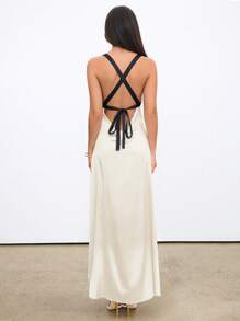 Aloruh Women's Elegant Apricot Maxi Dress With V-Neck And Sleeveless Design, Flared Hem, Semi-Sheer Woven Fabric
