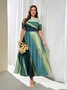 Firerie 绿色扎染印花优雅泡泡袖长裙，春夏季，适合毕业典礼、文艺复兴博览会