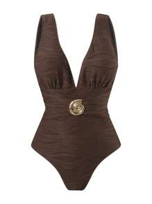 Swim Oasis Nouveau Maillot de bain une pièce pour femmes en jacquard unicolore à col en V avec robe de plage en maille imprimée. Ensemble de maillot de bain d'été décontracté pour vacances