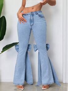 SHEIN SXY Casual Party Cute Bow Decor Women Flare Leg Jeans