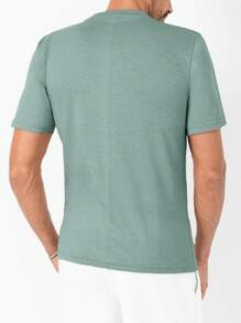 SHEIN Cottnline Men's Letter Print Round Neck Short Sleeve Casual Versatile T-Shirt - Mint Green - View 2