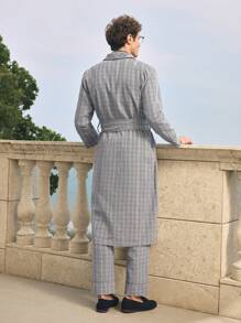 EverLounge Men's Plaid Two-Pocket Long Sleeve Robe - Black and White - View 2