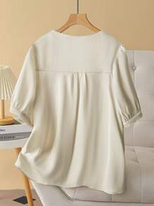 SHEIN 香槟色圆领短袖休闲衬衫，夏季时尚单品 - 香檳色 - 查看 2