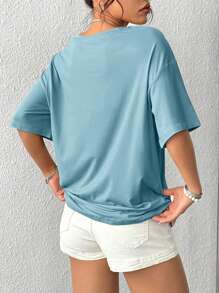 Women's Casual Raglan Letter & Cartoon Duck Print Loose Round Neck T-Shirt