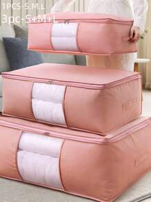 1/3pcs Plain Quilt Storage Bag,Comforter Storage Bag - Folding Organizer Bag For King/Queen Comforters, Pillows, Blankets, Bedding/Quilt, Blanket, Duvet, Mothproof Space Saver; Large Collapsible Organizers, Decorations Autumn Decor Festival Decor Room Decor Home Decor Bedroom Decor,Pink - Coral Pink - View 1