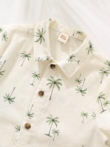 Cozy Pixies Set de 2 piezas compuesto por un cárdigan de manga corta con cuello y estampado de palmeras, y un short de cintura elástica para niñas