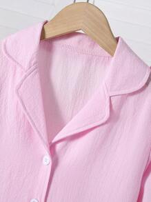 Girls' Elegant Minimalist Purple Long Sleeve Top And Pants 2 Pieces Casual Comfortable Home Wear Loungewear Set, Summer - Pink - View 3