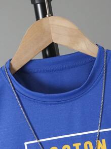 SHEIN Explorewe 2pcs/Set Tween Boys Sporty Color-Blocking Letter Print Short Sleeve T-Shirt And Sweatpant Suit - Royal Blue - View 5